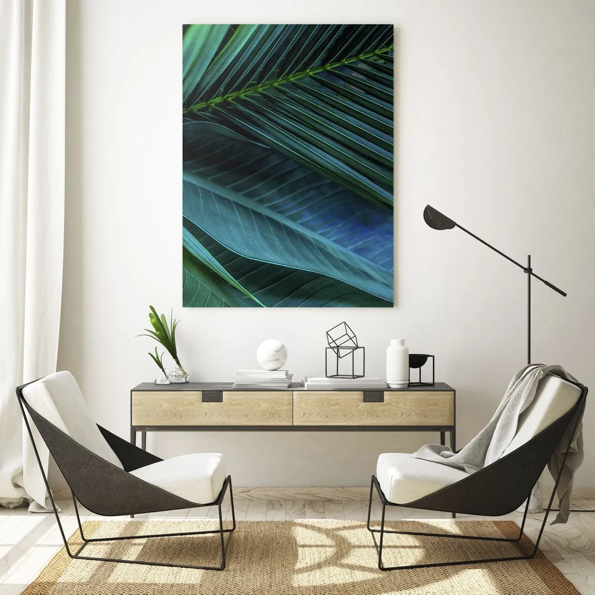 Glasbild - Bild auf glas - Dunkelgrüne tropische Blattdetails - 50x70cm - Die Anatomie des Grüns - Moderne Wanddekoration für Wohnzimmer und Schlafzimmer ARTTOR