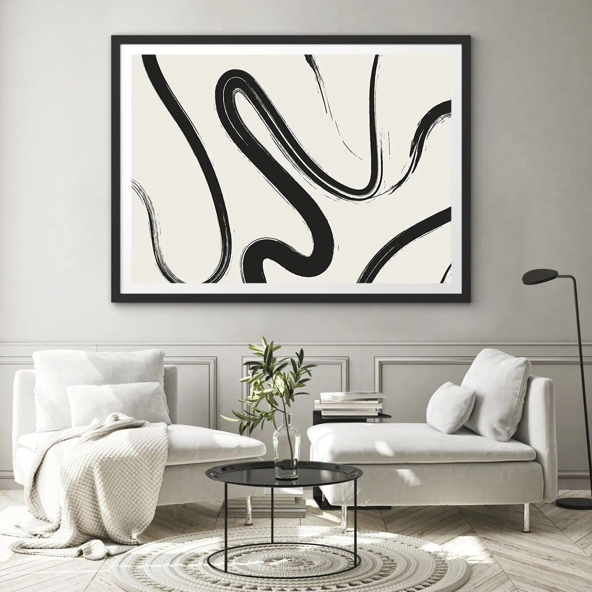 Poster in einem schwarzem Rahmen - Schwarz-Weiß-Laune - 50x40 cm
