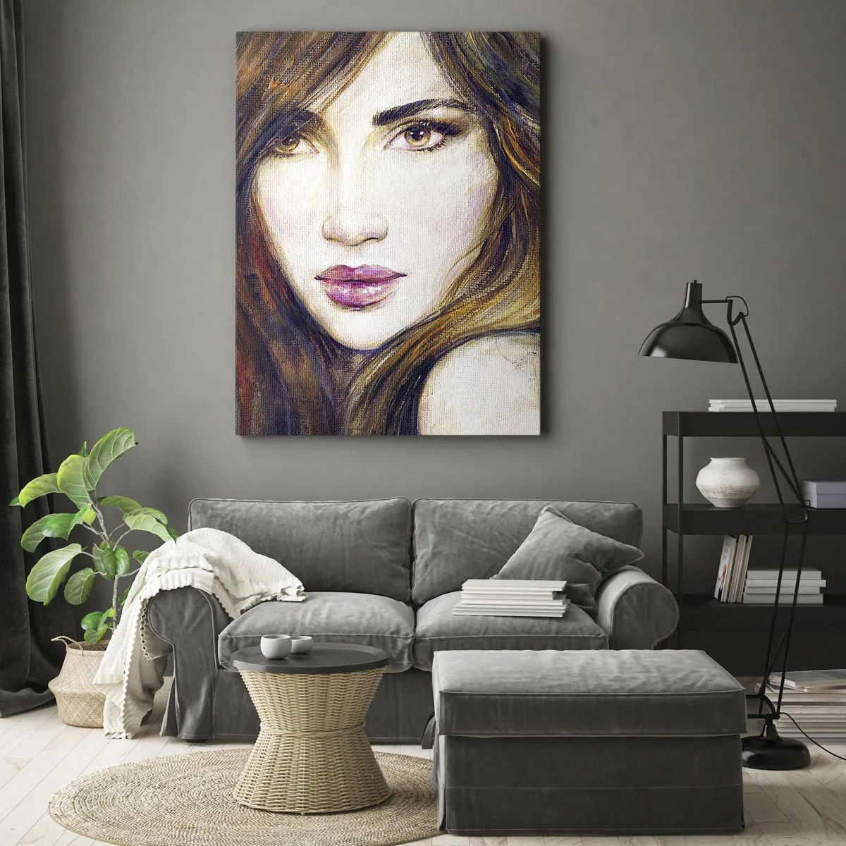 Bild auf Leinwand - Leinwandbild - Porträt einer Frau im malerischen Stil - 50x70cm - Einen Penny für deine Gedanken - Moderne Wanddekoration für Wohnzimmer und Schlafzimmer ARTTOR