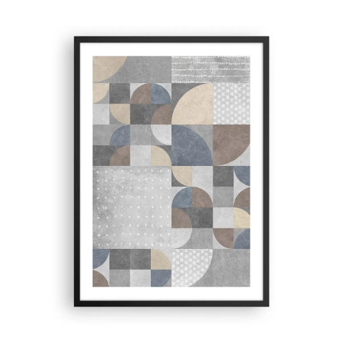 Poster in einem schwarzem Rahmen - Geometrisches Muster in Grau- und Blautönen - 50x70cm - Keramische Fantasie - Moderne Wanddekoration für Wohnzimmer und Schlafzimmer ARTTOR