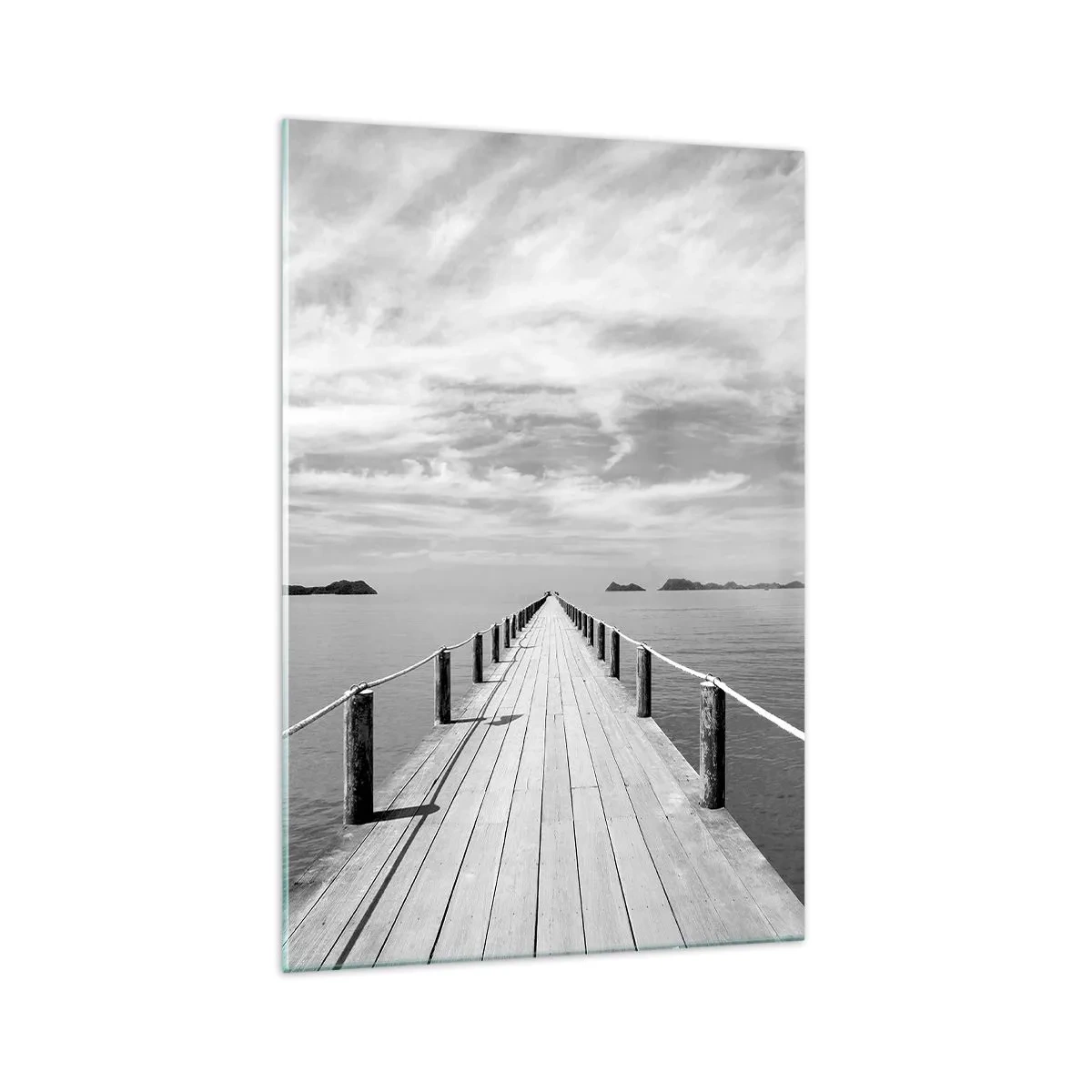 Glasbild - Bild auf glas - Ein Holzsteg, der über ein ruhiges Meer in die Ferne führt - 70x100cm - Oder vielleicht eine Reise ... - Moderne Wanddekoration für Wohnzimmer und Schlafzimmer ARTTOR