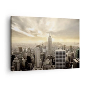 Bild auf Leinwand - Leinwandbild - Panorama der Stadt mit Blick auf das Empire State Building - 70x50cm - New York aus Grau - Moderne Wanddekoration für Wohnzimmer und Schlafzimmer ARTTOR