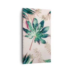 Bild auf Leinwand - Leinwandbild - Eine Studie von Grün auf einem rosa Hintergrund - 45x80 cm