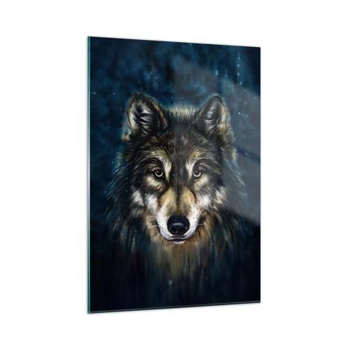 Glasbild - Bild auf glas - Ein Wolf vor einem dunklen Waldhintergrund im realistischen Stil. - 50x70cm - Alpha? Und Omega - Moderne Wanddekoration für Wohnzimmer und Schlafzimmer ARTTOR