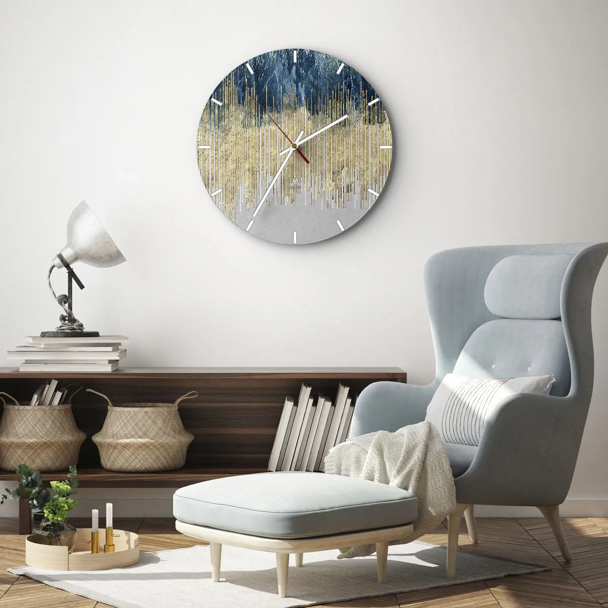 Wanduhr - Glasuhr - Vergoldete Grenze - 40x40 cm