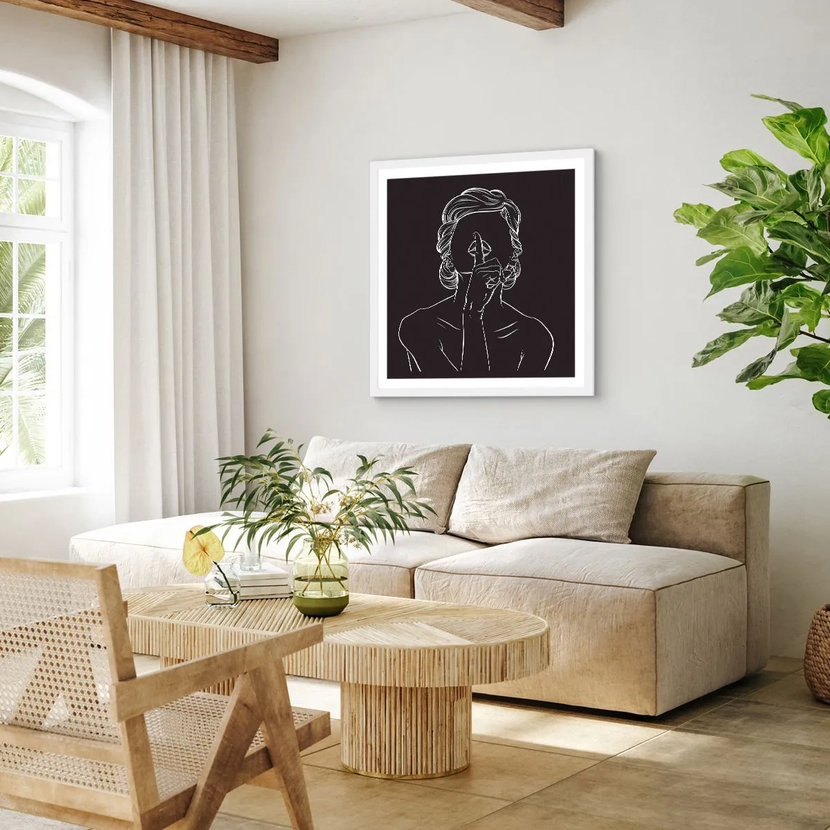 Poster in einem weißen Rahmen - Schönheit erblüht in der Stille - 50x50 cm