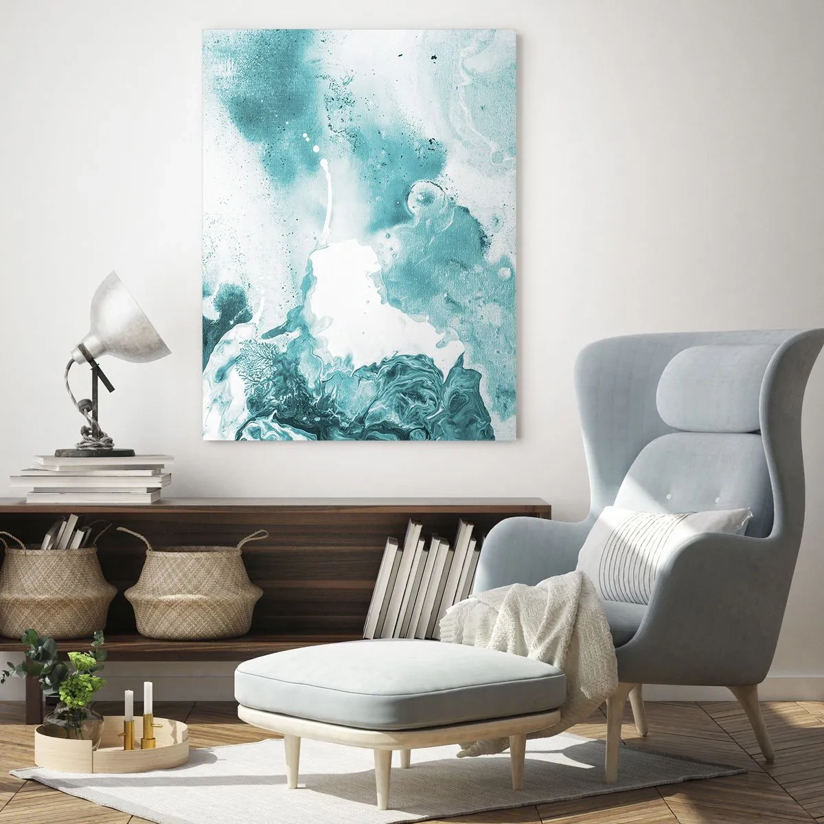 Glasbild - Bild auf glas - Abstrakte blaue Pools auf einem Glashintergrund - 50x70cm - Morast von Blau - Moderne Wanddekoration für Wohnzimmer und Schlafzimmer ARTTOR
