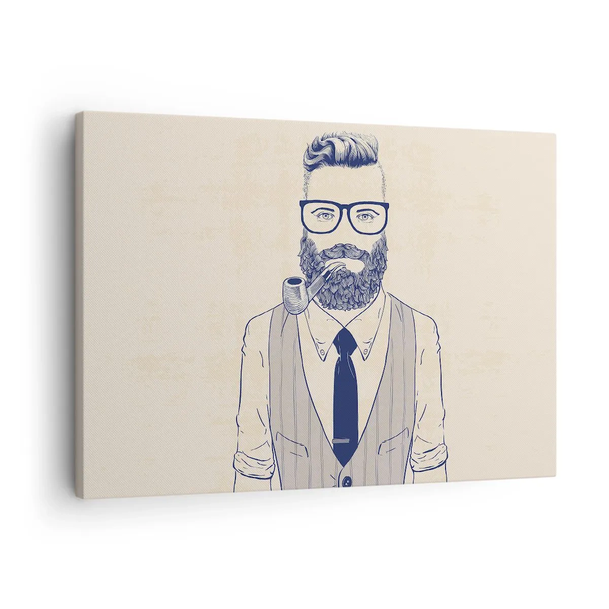 Bild auf Leinwand - Leinwandbild - Stilisierter Mann mit Bart, Pfeife und Brille - 70x50cm - Fröhlich, maskulin und modisch - Moderne Wanddekoration für Wohnzimmer und Schlafzimmer ARTTOR