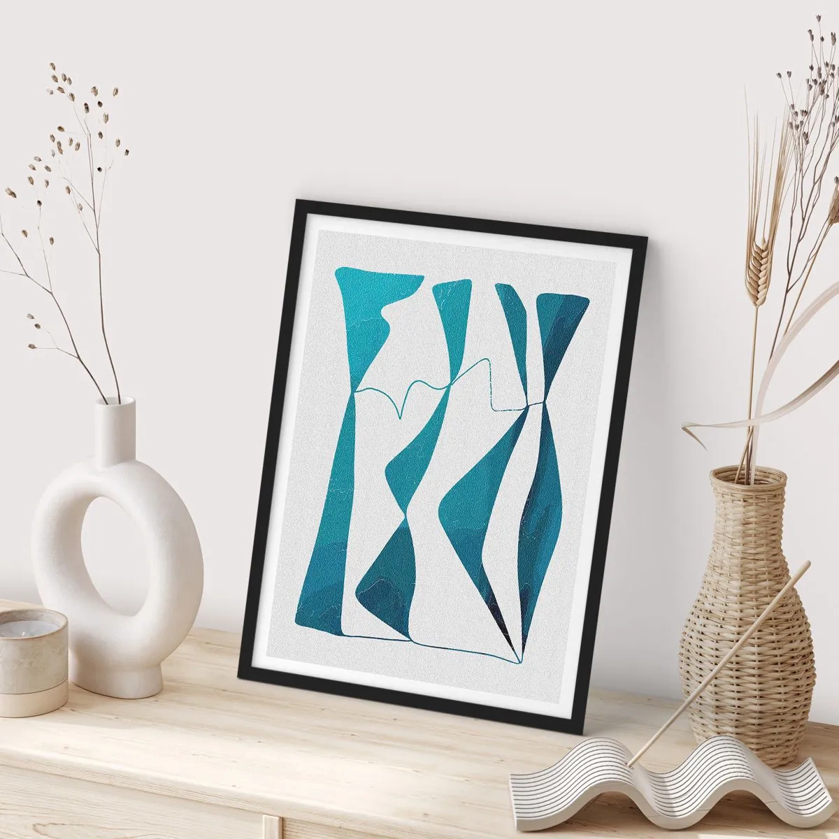 Poster in einem schwarzem Rahmen - Abstraktion: türkisfarbene Verbindung - 40x50 cm