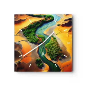 Wanduhr - Glasuhr - Lebensspendender Fluss - 40x40 cm