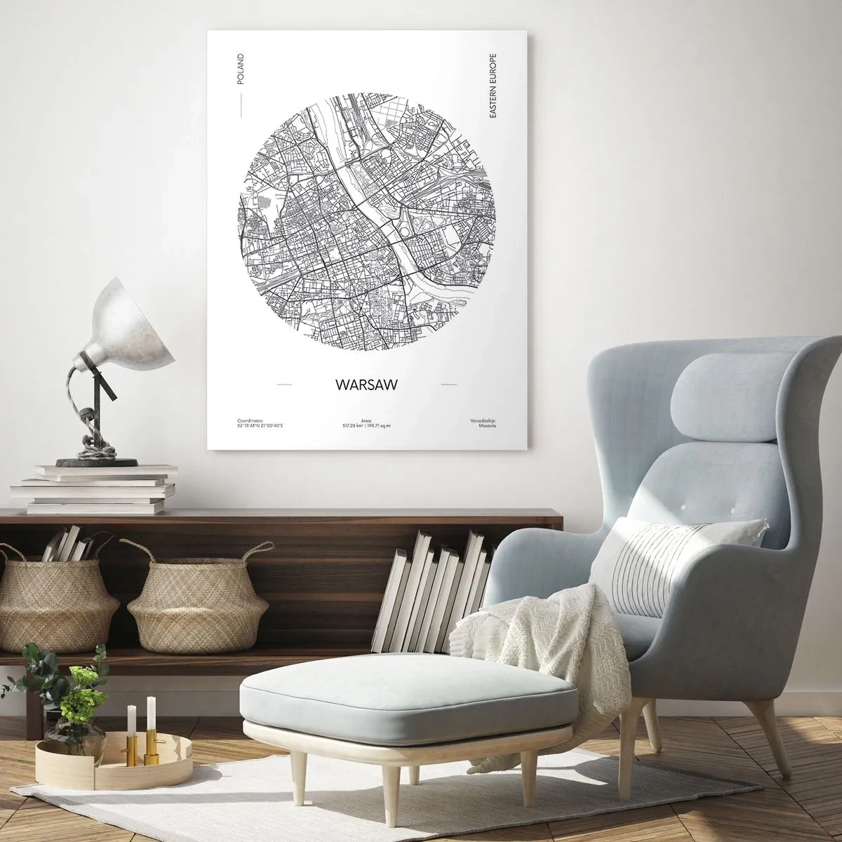 Glasbild - Bild auf glas - Eine Karte von Warschau im minimalistischen Stil - 80x120cm - Anatomie von Warschau - Moderne Wanddekoration für Wohnzimmer und Schlafzimmer ARTTOR