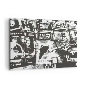 Bild auf Leinwand - Leinwandbild - Abstraktes monochromes Retro-Muster - 100x70cm - Ordnung oder Chaos? - Moderne Wanddekoration für Wohnzimmer und Schlafzimmer ARTTOR