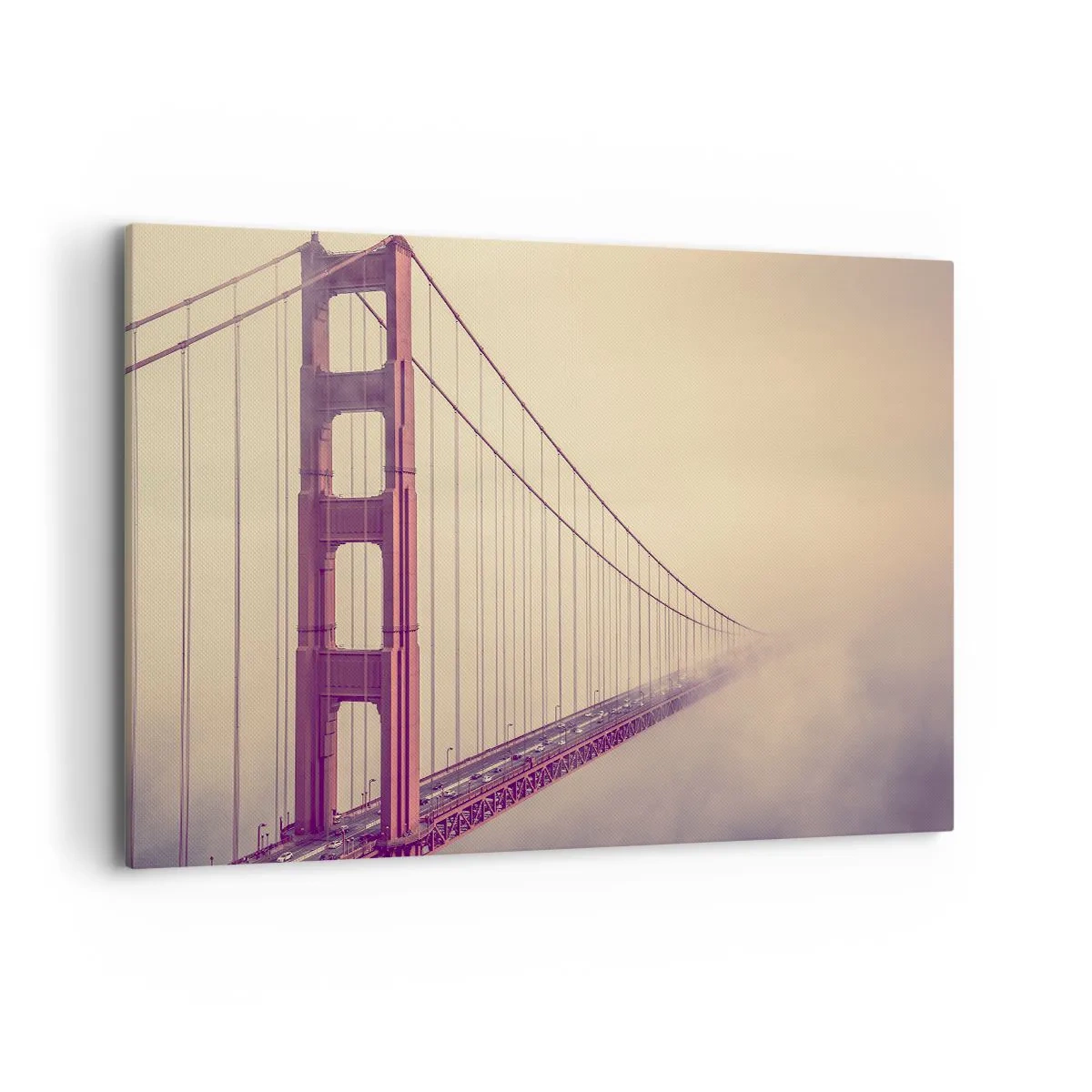 Bild auf Leinwand - Leinwandbild - Eine Brücke im Nebel in Pastelltönen, ein Symbol für Eleganz und Frieden - 120x80cm - Zwischen Himmel und Erde - Moderne Wanddekoration für Wohnzimmer und Schlafzimmer ARTTOR