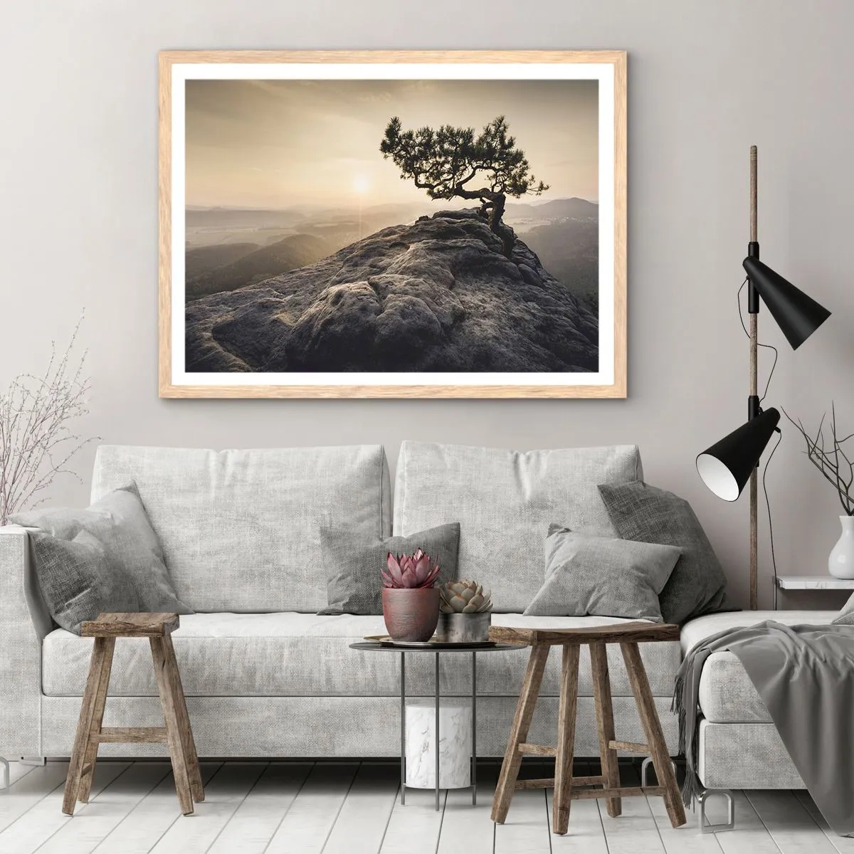 Poster in einem Rahmen aus heller Eiche - Das Leben gewinnt immer - 91x61 cm