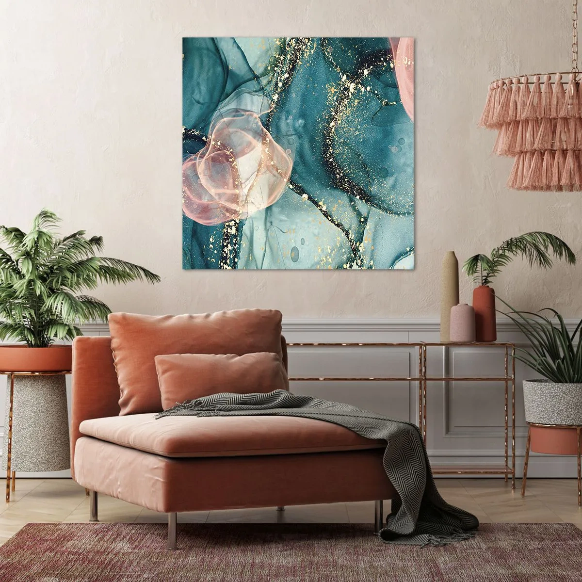 Bild auf Leinwand - Leinwandbild - Seidenblau, Tüllrosa - 50x50 cm