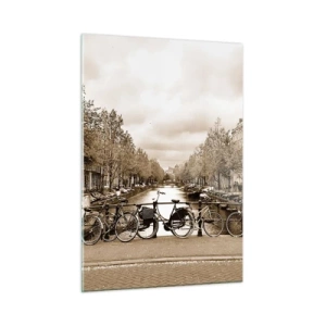 Glasbild - Bild auf glas - Amsterdamer Brücke mit Retro-Fahrrädern - 50x70cm - Niederländische Atmosphäre - Moderne Wanddekoration für Wohnzimmer und Schlafzimmer ARTTOR