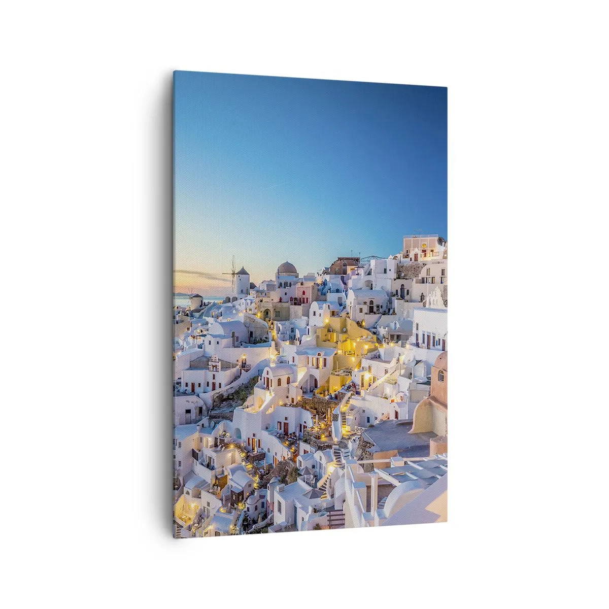 Bild auf Leinwand - Leinwandbild - Blick auf eine griechische Stadt bei Sonnenuntergang - 80x120cm - Die Essenz des Griechischen - Moderne Wanddekoration für Wohnzimmer und Schlafzimmer ARTTOR