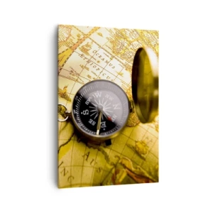 Bild auf Leinwand - Leinwandbild - Ein antiker Kompass vor dem Hintergrund einer alten Weltkarte - 70x100cm - Oder vielleicht bis ans Ende der Welt? - Moderne Wanddekoration für Wohnzimmer und Schlafzimmer ARTTOR