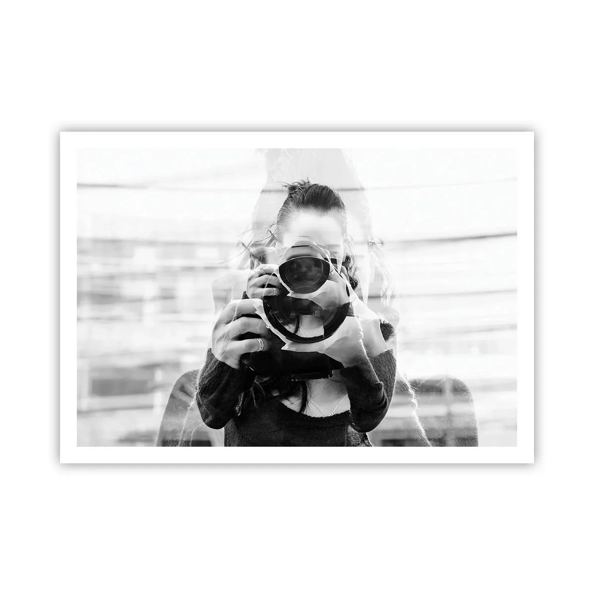 Poster - Schwarz-Weiß-Doppelbelichtungsporträt eines Fotografen - 100x70cm - Schöpfer und Material - Moderne Wanddekoration für Wohnzimmer und Schlafzimmer ARTTOR