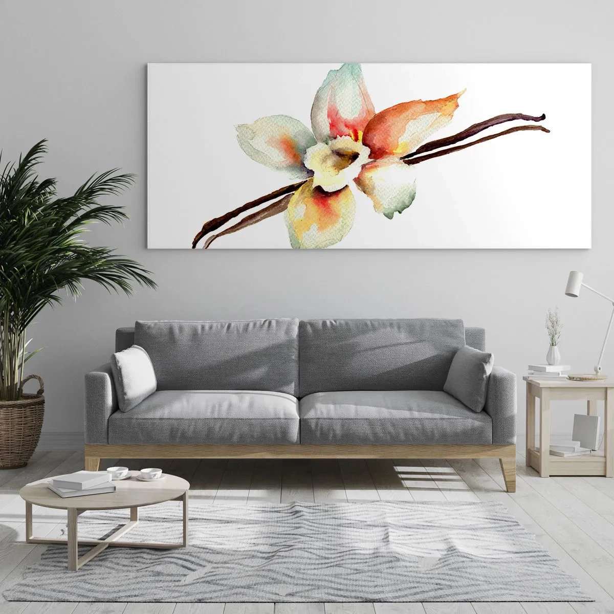 Glasbild - Bild auf glas - Aquarell-Blumenillustration in Pastellfarben - 140x50cm - Süße mit Farbe verschüttet - Moderne Wanddekoration für Wohnzimmer und Schlafzimmer ARTTOR