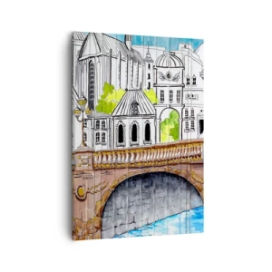 Bild auf Leinwand - Leinwandbild - Zeichnung der Brücke und historische Stadtarchitektur - 50x70cm - Die Stadt ist gemalt - Moderne Wanddekoration für Wohnzimmer und Schlafzimmer ARTTOR