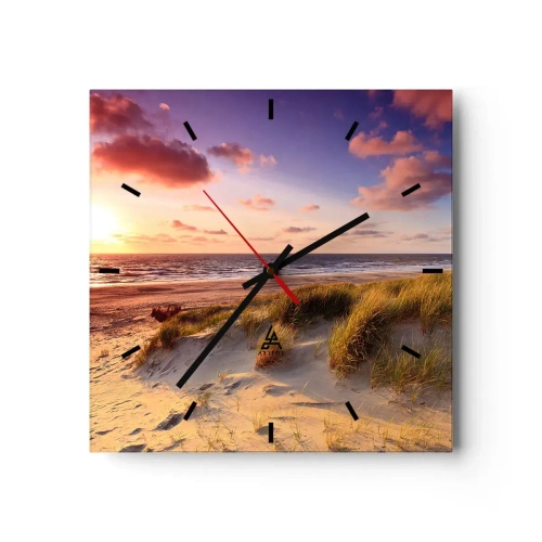 Wanduhr - Glasuhr - Ein grasbewachsener Strand und ein Sonnenuntergang über einem ruhigen Meer - 30x30cm - Die Luft riecht schon im Sommer - Moderne Wanddekoration für Wohnzimmer und Schlafzimmer ARTTOR