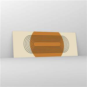 Glasbild - Bild auf glas - Geometrisches Muster mit orangefarbenen Kreisen und Linien - 140x50cm - Perfekter Plan - Moderne Wanddekoration für Wohnzimmer und Schlafzimmer ARTTOR