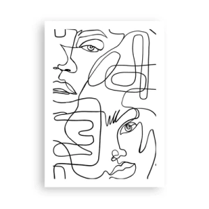 Poster - Abstrakte Gesichter, gezeichnet mit einer Linie - 50x70cm - In verworrenen Gefühlen - Moderne Wanddekoration für Wohnzimmer und Schlafzimmer ARTTOR