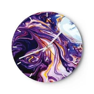 Wanduhr - Glasuhr - Lila abstrakte Wirbel mit hellen Akzenten - 30x30cm - Die Falte ist lila geworden - Moderne Wanddekoration für Wohnzimmer, Küche und Schlafzimmer ARTTOR