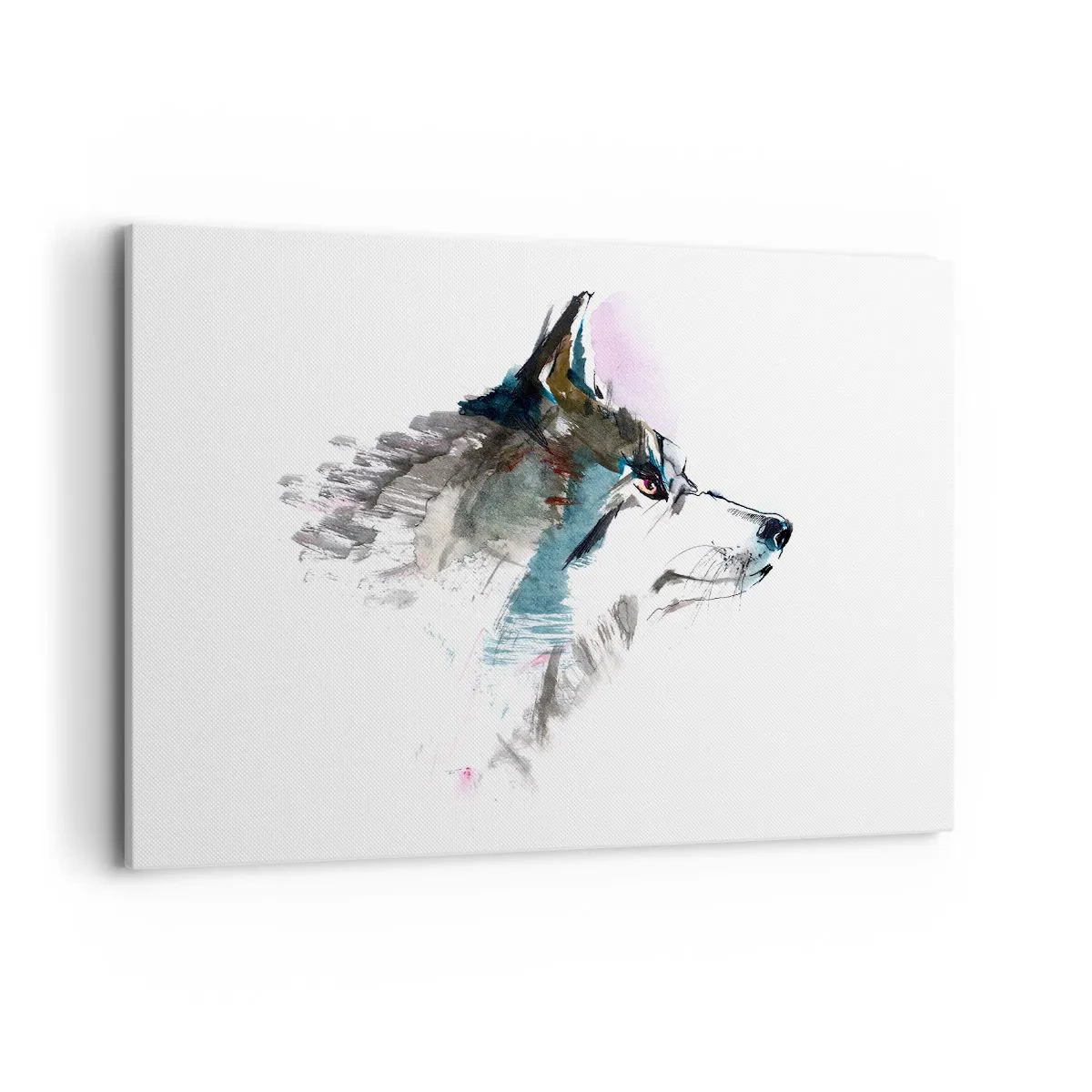 Bild auf Leinwand - Leinwandbild - Aquarellwolf im minimalistischen Stil - 100x70cm - Vom Teufel sprechen - Moderne Wanddekoration für Wohnzimmer und Schlafzimmer ARTTOR