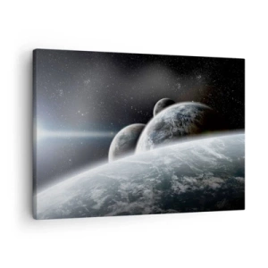 Bild auf Leinwand - Leinwandbild - Planeten im Weltraum vor dem Hintergrund von Sternen und Galaxien - 70x50cm - Kosmische Musik der Sphären - Moderne Wanddekoration für Wohnzimmer und Schlafzimmer ARTTOR