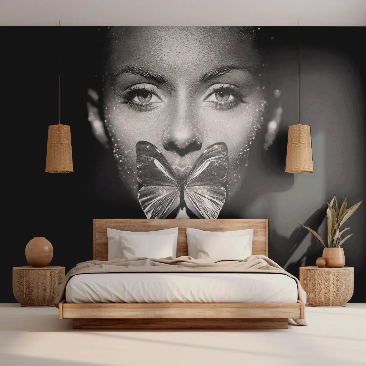 Selbstklebende Fototapete Deluxe Sticker - Schmetterlingskuss - Abstraktion, Frau, Schmetterling - 400x280 cm