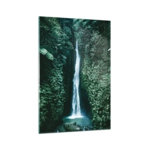 Glasbild - Bild auf glas - Ein Wasserfall, umgeben von dichter tropischer Vegetation - 70x100cm - Tropisches Spa - Moderne Wanddekoration für Wohnzimmer und Schlafzimmer ARTTOR