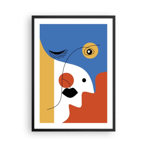 Poster in einem schwarzem Rahmen - Ein kubistisches Porträt in kräftigen Farben - 50x70cm - Dekonstruiertes Porträt - Moderne Wanddekoration für Wohnzimmer und Schlafzimmer ARTTOR