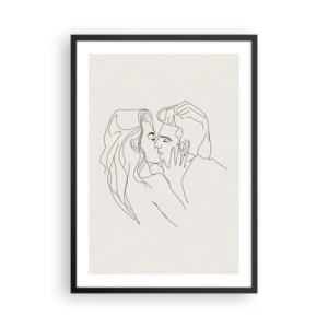 Poster in einem schwarzem Rahmen - Eine minimalistische Zeichnung eines verliebten Paares in zarten Linien. - 50x70cm - Verstrickt im Gefühl - Moderne Wanddekoration für Wohnzimmer und Schlafzimmer ARTTOR