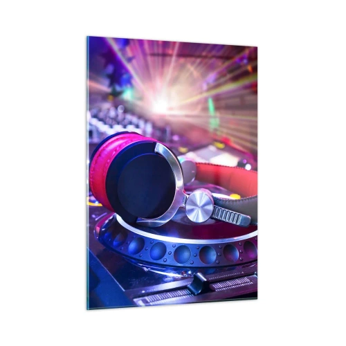 Glasbild - Bild auf glas - DJ-Equipment mit farbigen Lichtern und Kopfhörern - 50x70cm - Es wird, es wird passieren - Moderne Wanddekoration für Wohnzimmer und Schlafzimmer ARTTOR