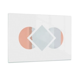 Glasbild - Bild auf glas - Eine pastellfarbene Raute in der Mitte zwischen den Halbkreisen auf weißem Hintergrund. - 120x80cm - Die Situation ist klar - Moderne Wanddekoration für Wohnzimmer und Schlafzimmer ARTTOR