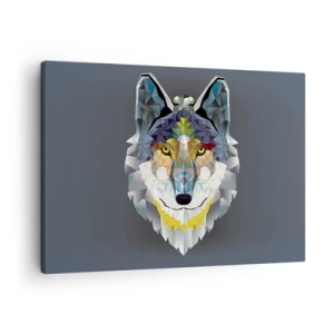 Bild auf Leinwand - Leinwandbild - Geometrisches Bild eines Wolfes auf grauem Hintergrund - 70x50cm - Vom Teufel sprechen - Moderne Wanddekoration für Wohnzimmer und Schlafzimmer ARTTOR