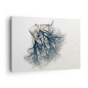 Bild auf Leinwand - Leinwandbild - Kreative Silhouette einer Frau und Bäume - 70x50cm - Dem Rauschen der Bäume lauschen - Moderne Wanddekoration für Wohnzimmer und Schlafzimmer ARTTOR
