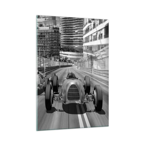 Glasbild - Bild auf glas - Historisches Autorennen in Schwarz-Weiß - 50x70cm - Vor langer Zeit in Monte Carlo - Moderne Wanddekoration für Wohnzimmer und Schlafzimmer ARTTOR