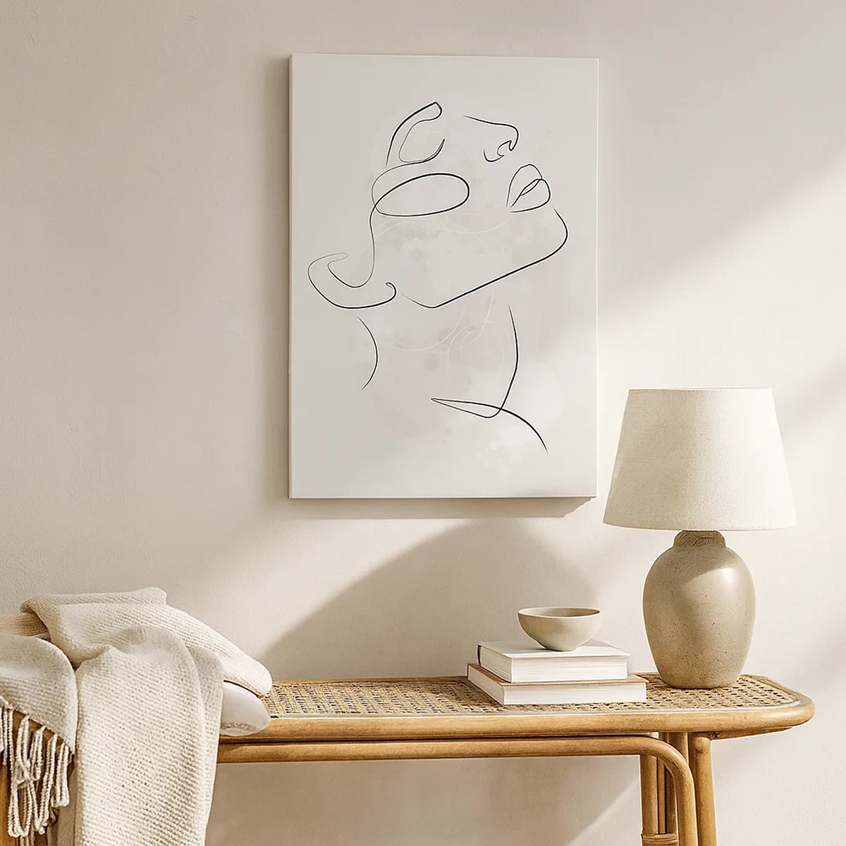 Bild auf Leinwand - Leinwandbild - Eine minimalistische Skizze eines Gesichts auf hellem Hintergrund - 50x70cm - Die Umrisse eines Traums - Moderne Wanddekoration für Wohnzimmer und Schlafzimmer ARTTOR