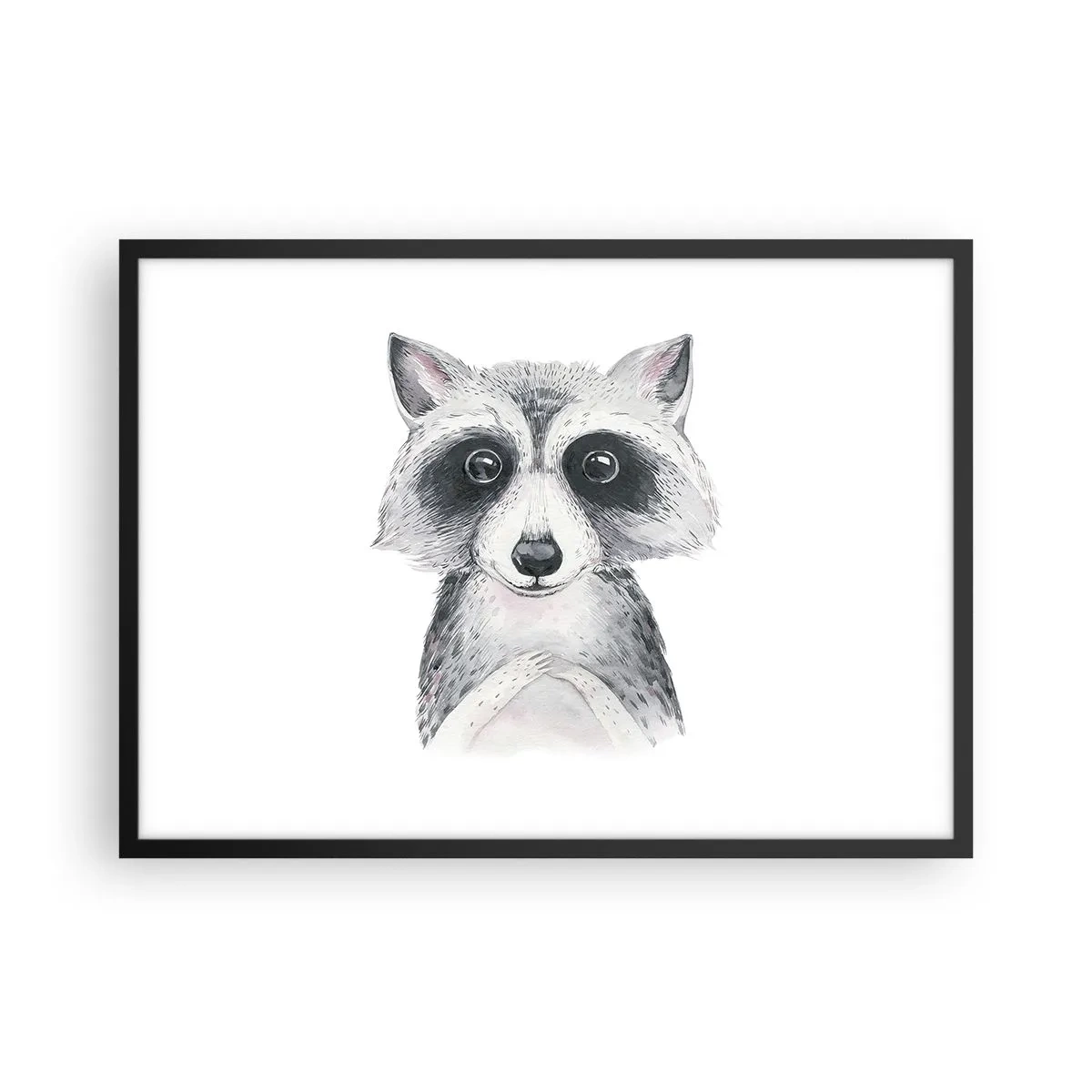 Poster in einem schwarzem Rahmen - Adorable Portrait eines Waschbären auf weißem Hintergrund - 70x50cm - Ein Moment zum Bewegen - Moderne Wanddekoration für Wohnzimmer und Schlafzimmer ARTTOR