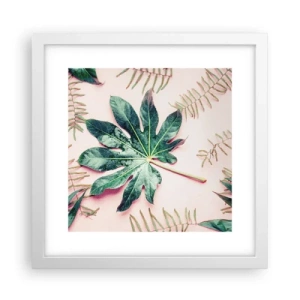 Poster in einem weißen Rahmen - Eine Studie von Grün auf einem rosa Hintergrund - 30x30 cm