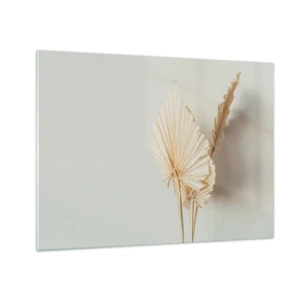 Glasbild - Bild auf glas - Getrocknete Palmblätter in Beigetönen auf hellem Hintergrund - 70x50cm - Wenn Sie Erleichterung brauchen - Moderne Wanddekoration für Wohnzimmer und Schlafzimmer ARTTOR