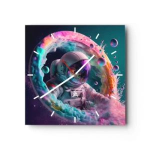 Wanduhr - Glasuhr - Astronaut in einer farbenfrohen kosmischen Aura - 30x30cm - Sternentor - Moderne Wanddekoration für Wohnzimmer und Schlafzimmer ARTTOR