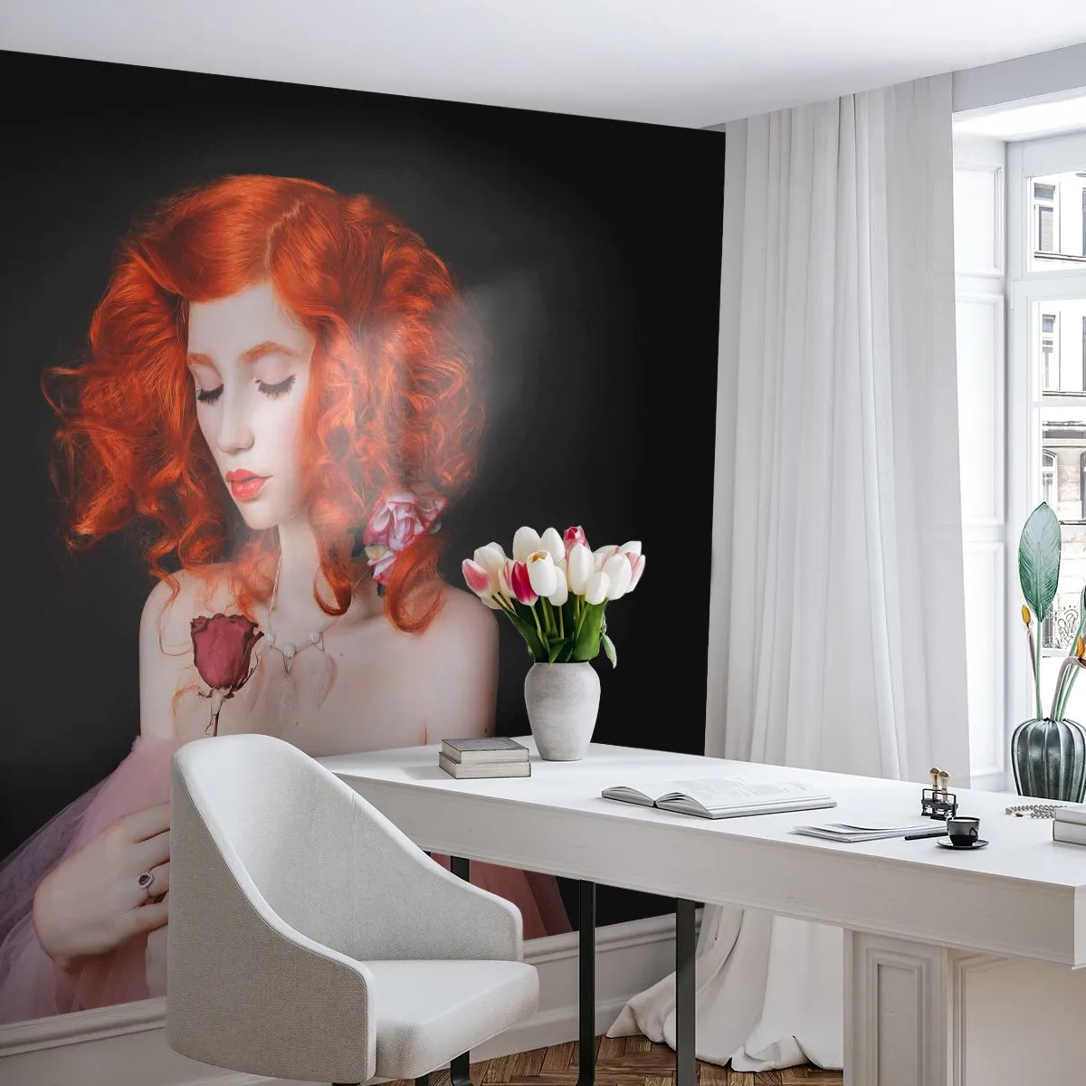 Selbstklebende Fototapete Deluxe Sticker - Im barocken Stil - Frau, Modell, Rose - 250x175 cm