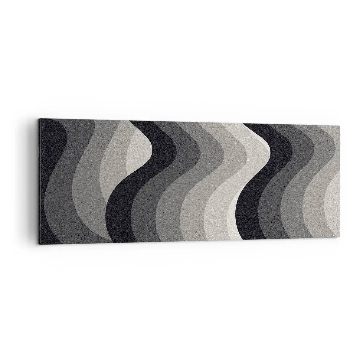Bild auf Leinwand - Leinwandbild - Schwarz-weiße Wellenmuster in Grautönen - 140x50cm - Eine Welle nach der anderen - Moderne Wanddekoration für Wohnzimmer und Schlafzimmer ARTTOR