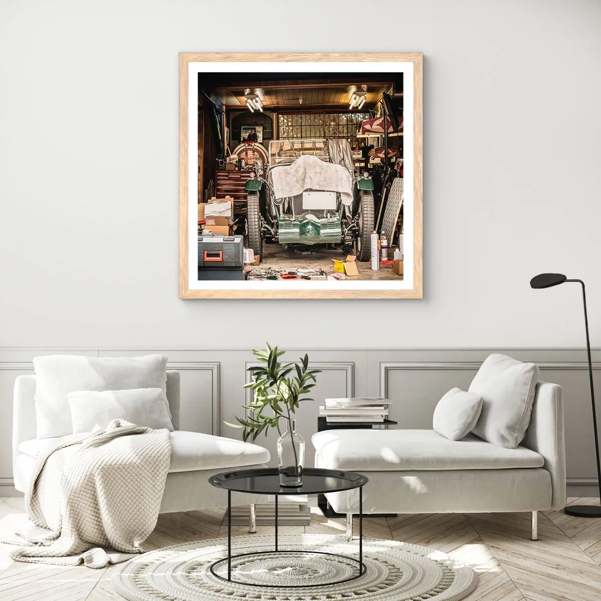 Poster in einem Rahmen aus heller Eiche - Zurück in die Vergangenheit - 30x30 cm