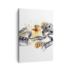 Bild auf Leinwand - Leinwandbild - Die Symbolik des Kinos mit einem Filmstreifen in einem künstlerischen Aquarell - 50x70cm - Im Land der Träume - Moderne Wanddekoration für Wohnzimmer und Schlafzimmer ARTTOR