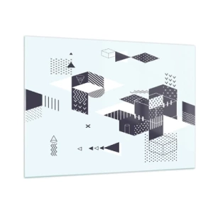 Glasbild - Bild auf glas - Abstrakte geometrische Komposition in Schwarz und Weiß auf hellem Hintergrund - 100x70cm - In der Seele eines Mathematikers - Moderne Wanddekoration für Wohnzimmer und Schlafzimmer ARTTOR